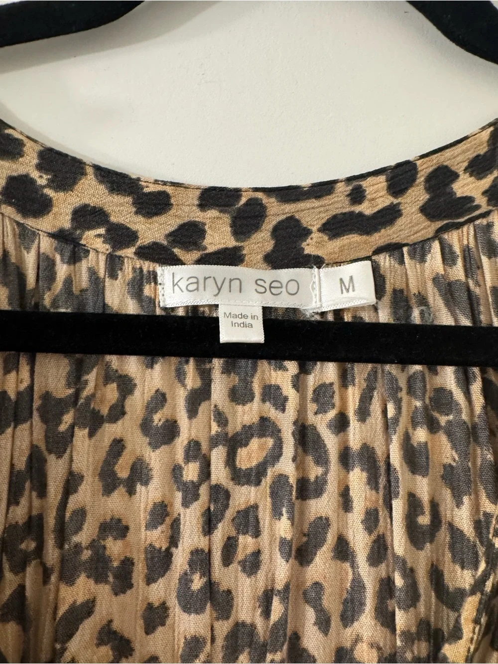 Leopard Print Maxi Dress with Tassel V-Neck - Tan & Black
